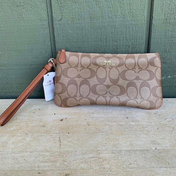NWT Coach Zip Wallet In Signature PVC F65748 Brown/Tan Wristlet - Picture 1 of 12